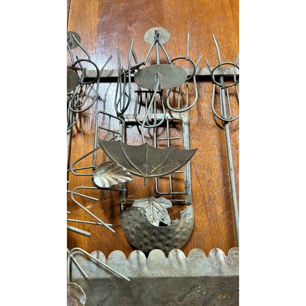 Vtg Metal Wall Art French Sidewalk Cafe Bistro Scene Brutalist Sculpture 33